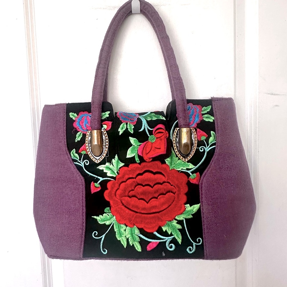Floral Embroidered Tote Bag